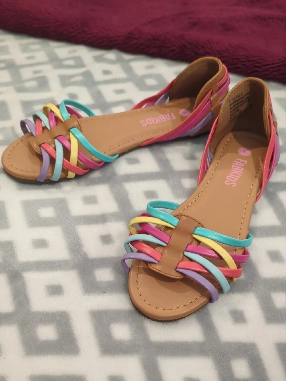 fabkids Brown Sole Multicolor Strap Girls' Sandals (Pink, Purple, Teal, Yellow)